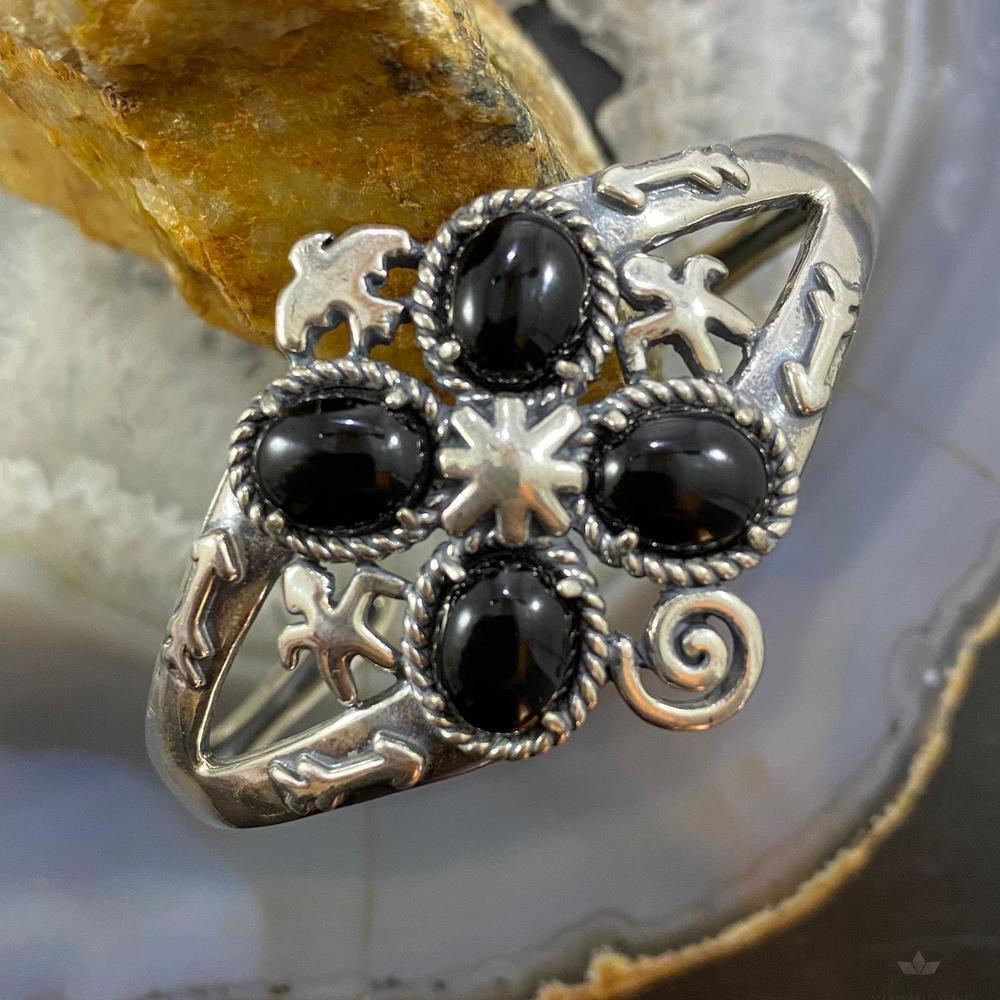Carolyn Pollack Vintage Southwestern Style Sterling Onyx Decorated Bracelet